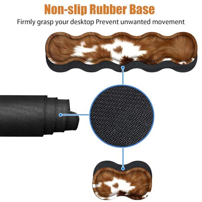 4 in 1 Ergonomic Keyboard Wrist Rest & Mouse Pad Wrist Rest Set, Large XXL Gaming Desk Mat 31.5"x 11.8" with Non-Slip Base, Memory Foam for Home Office Study Gaming, Brown Cow Print - color: Brown Cow Print