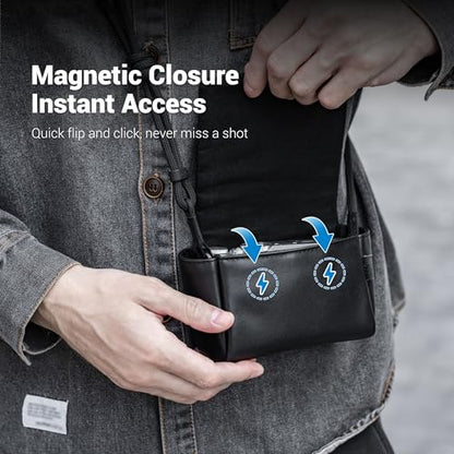 JJC Blue Leather Camera Case Bag for Fuji Fujifilm X100VI X100V X100F X100 VI V X-E5 XE5 X-E4 XE4 Canon PowerShot V1 Digital Camera, Protective Pouch with Magnetic Closure for Easy Access - color: Blue