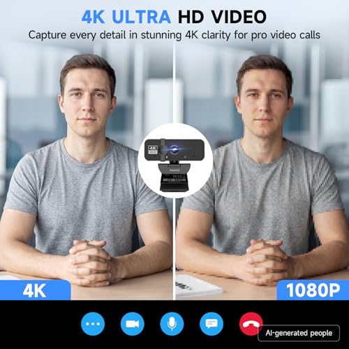 PHILIPS 4K Webcam for PC with Microphone, Computer Camera for Meetings with Privacy Cover, Plug & Play USB Web cam for Laptop, Desktop, Zoom, Teams, Skype, Video Conferencing, Streaming - Black