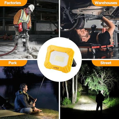 LUTEC 2 Pack 3500LM LED Work Light, Rechargeable Magnetic Work Lights with Stand, Portable 5000K Flood Light for Car Repair, Fishing, Camping, Emergency, Hiking, 3 Modes - size: 2 Pack