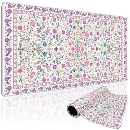 Purple Floral Desk Mat, 31.5"x15.7" Large Mouse Pad, Anti-Slip Rubber Base Keyboard Pad with Stitched Edges, Water-Resistant Smooth Desk Blotter, Computer Mat for Home Office Desk - color: Purple Floral