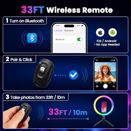 PEYOU 12" Selfie Ring Light with 73" Extendable Tripod Stand and Phone Holder, 38 Color Modes Dimmable RGB Ring Light,3-in-1 Desk & Floor Use for iPhone, Makeup, TikTok, YouTube, Live Streaming
