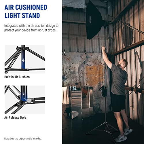 NEEWER 9.8ft/3m Air Cushioned Light Stand, Heavy Duty Metal Photography Tripod Stand with 1/4" to 3/8" Reversible Spigot, 3 Way Mounting Interface & Metal Locking Knobs, Max Load 5.5lb/2.5kg - size: 300cm w/Air Cushioned