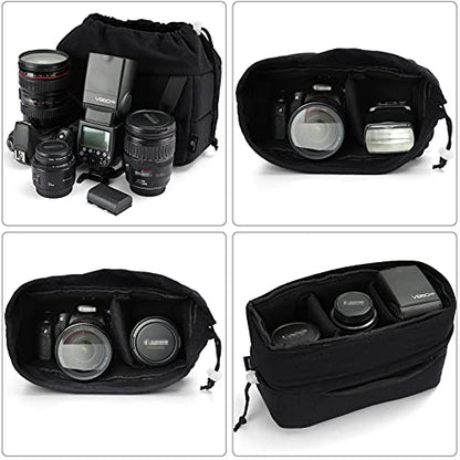 Koolertron Shockproof Camera Photo Bag for SLR TLR Camera Insert Partition Padded Case,Can be Put Directly Into the SLR Camera Bag With Freely Adjustable Compartment - color: Black with Straps