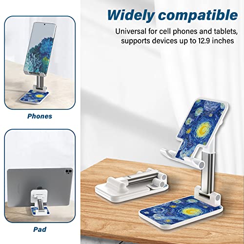 Foldable Phone Holder for Desk - Adjustable Angle Cell Phone Stand for iPhone, Samsung & Other Smartphones - color: Moon painting