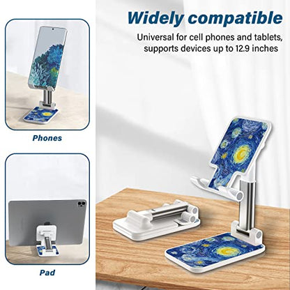 Foldable Phone Holder for Desk - Adjustable Angle Cell Phone Stand for iPhone, Samsung & Other Smartphones - color: Moon painting