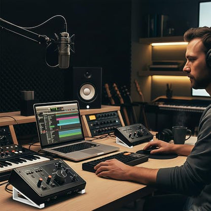 Musiin Audio Interface Stand compatible with SSL2+ MK2,ID14 MK2,ID4 MK2,Apollo X 4,and more.Minimal design with solid triangle frame saves space and keeps your setup stable and professional (White) - color: White