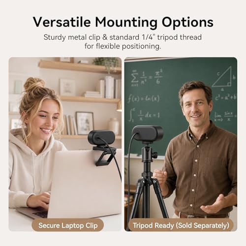 EMEET C100 2K Webcam for PC, Built-in Mic, Rotating Privacy Cover, Portable Metal Clip, Computer Camera for Home Office, Meetings, Learning, Streaming, External Webcam for Desktop, Laptop, PC USB-A - style: Crisp 2K w/ Portable Metal Clip