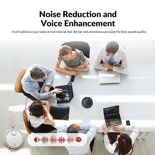 Conference Speakerphone, Daisy Chain up to 9 Speakerphones for 50 People, USB & Bluetooth Speaker with 4 Mics AI Noise Cancellation 360° Voice Pickup for Zoom,Teams,Conference Call Large Meeting Room