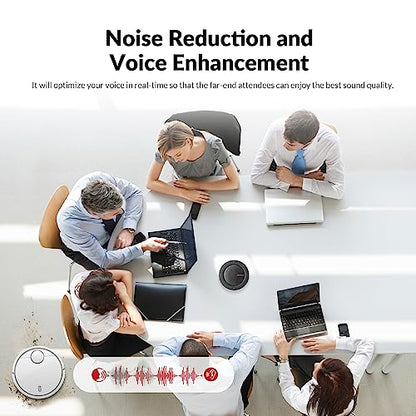 Conference Speakerphone, Daisy Chain up to 9 Speakerphones for 50 People, USB & Bluetooth Speaker with 4 Mics AI Noise Cancellation 360° Voice Pickup for Zoom,Teams,Conference Call Large Meeting Room