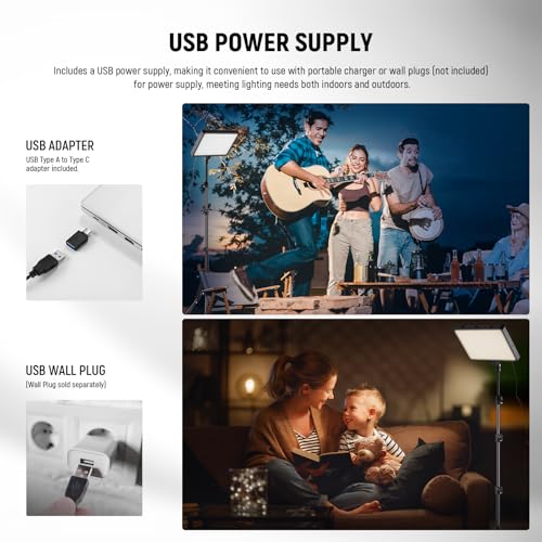 NEEWER Basics 2Pcs LED Video Light Panel with 59'' Tripod Stands/Phone Holders, 2700-6500K 850Lux Dimmable Plastic Studio Lighting for Photography Filming Recording Live Streaming, No Adapter, BP300