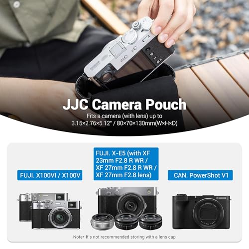 JJC Black Leather Camera Case Bag for Fuji Fujifilm X100VI X100V X100F X100 VI V X-E5 XE5 X-E4 XE4 Canon PowerShot V1 Digital Camera, Protective Pouch with Magnetic Closure for Easy Access - color: Black