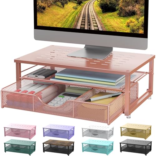 gianotter Computer Monitor Stand Riser, office organizer with Drawer, Office Organizers Storage for Classroom Office Supplies (Rose) - color: Rose