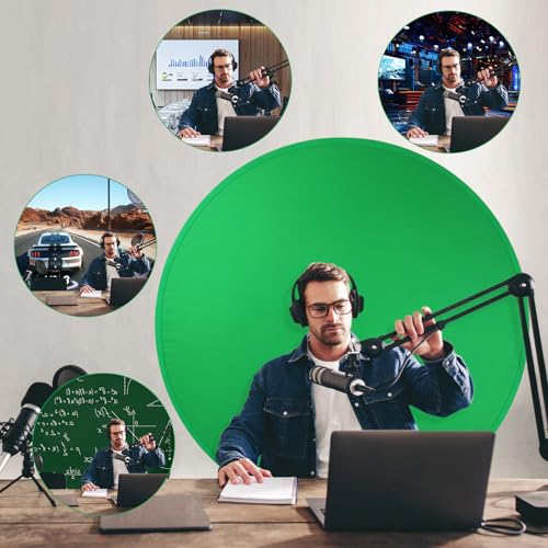 Green Screen Chair,Heorryn 59in Portable Green Blue Screen Backdrop Kit with Double Sided Pop Up Greenscreen Background for Chroma Key Photo/Video, Streaming, Conferencing and Product Photography