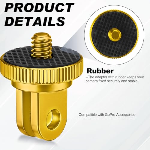 Frienda 4 Pieces Aluminum Camera Tripod Mount Adapter 1/4-20 Conversion Adapter for Tripod Compatible with GoPro Action Cameras and Other Standard 1/4 Accessories(Gold) - color: Gold