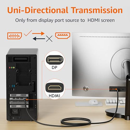 Amazon Basics DisplayPort to HDMI Display Cable, Uni-Directional, 4K@30Hz, 1080P Full HD, 1920x1200, Gold-Plated Plugs, Durable & Flexible, 10 Foot, Black, 5-Pack - size: 10 Feet, style: 5-Pack