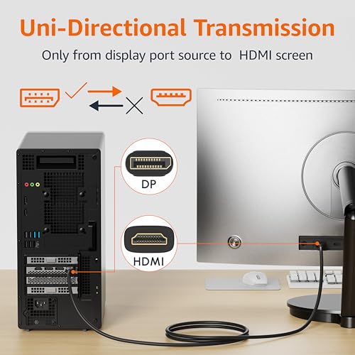 Amazon Basics DisplayPort to HDMI Cable, Uni-Directional, 4k@30Hz, 1920x1200, 1080P Full HD, Gold-Plated Plugs, 15 Foot, Black (Pack of 2) - size: 15 Feet (Pack of 2), style: 1-Pack