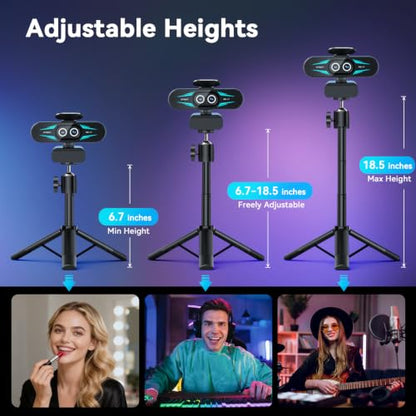 EMEET C60E Dual 4K Webcam for Streaming with Tripod, Wide-Angle and Telephoto Cameras, Max 11X Hybrid Zoom & PDAF Autofocus, Remote Control, RGB Lighting, 2 Mics, Plug & Play USB Webcam for PC & Mac - style: Dual-Camera w/ Tripod