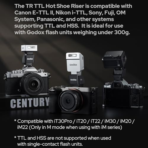 Godox TR-S TTL Hot Shoe Riser for Sony Camera, Hot Shoe Extender for Godox iT30Pro-S iT20-S iT22-S iM30 iM20 iM22 Mini Flash, 0-90° Tilt Adjustment, Raises 30mm Height, Reduce Lens Shadow - size: TR-S