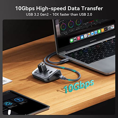 Yottamaster 4-in-1 USB C Hub, 10Gbps USB 3.2 Gen 2 Desktop Hub with 2 USB-A& 2 USB-C Data Ports, 2-in-1 USB-C/A Cable, Angled USB Splitter for PC, Laptop, Mac mini, MacBook, iMac(Not Support Charging) - style: with 2 USB-C & 2 USB-A