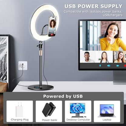 Desk Ring Light with Magnetic Phone Stand for Zoom Meetings, Ring Lights for Video Recording, 10" Laptop Light for Video Conferencing, Home Office, Streaming, YouTube, Webcam, Camera
