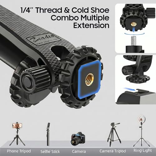 Zeadio Universal Phone Tripod Mount, Cell Phone Holder Clamp with Dual Rotatable Cold Shoe, 360° Rotation & 180° Tilt for Camera Hot Shoe, Vlogging, Video Recording - style: Cold-shoe Version