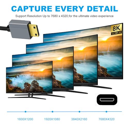 Cable Mini HDMI 2.1 Male to HDMI Male 8K 60hz Stretch Coiled Cable for HDTV Computer Laptop Monitor (100cm) - style: Mini HDMI Straight Type