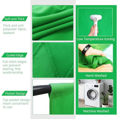 2-in-1 Green Backdrop Stand Kit - 6x9 ft Green Backdrop with 6.5x6.5ft Portable Photography Stand for Video Streaming,Zoom Meetings,Parties,Anti-Wrinkle Polyester Fabric - size: 6.5' (W) x 6.5'(H)