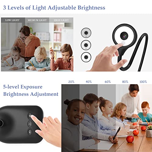 USB Document Camera for Teachers, Webcam/Doc Camera for Classroom with A3 Format, 3-Level LED Lights, Image Invert, Fold, Dual mic for Mac OS, Windows, Zoom, OBS Work with Distance Learning