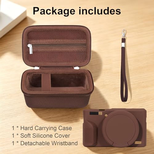 Elonbo Camera Case for Canon PowerShot G7X Mark III Digital Camera, G7X Mark III Hard Carrying Case + Soft Silicone Cover with Removable Lens Cover, Coffee Color - color: Coffee Color
