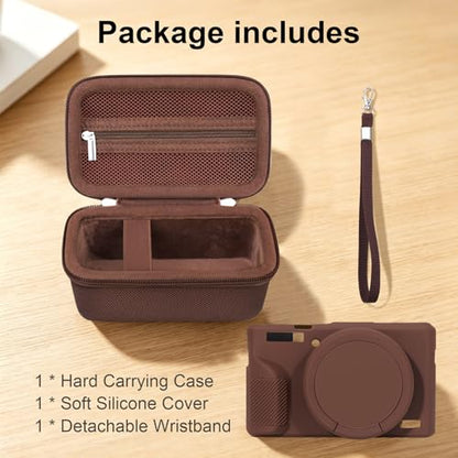 Elonbo Camera Case for Canon PowerShot G7X Mark III Digital Camera, G7X Mark III Hard Carrying Case + Soft Silicone Cover with Removable Lens Cover, Coffee Color - color: Coffee Color