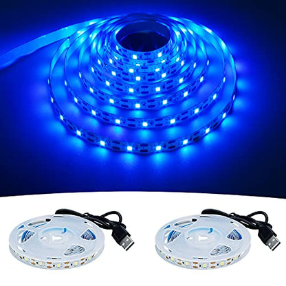 5V USB Blue 460-465nm LED Strip Light USB Powered 13.12ft/4M 240LEDs Flexible SMD2835 High Brightness No-Waterproof IP20 LED Tape Lights(2pcs x 6.6ft) - color: Blue