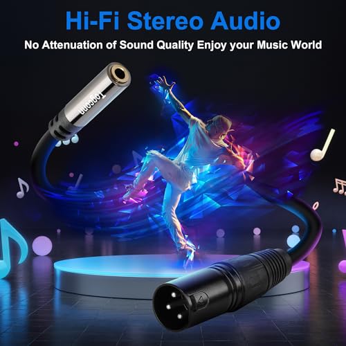 XLR Male to 3.5mm Female Cable Adapter, 2 Feet TRS Stereo Balanced Connector Converter, 3-Pin (1/8 Inch) - color: Black
