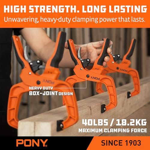 PONY 2-Pack 4-Inch Quick-Release Ratcheting Wood Clamps for Woodworking, Professional Hand Clamps with Box-Joint Design, Ergonomic Handles, 40 LBS Clamping Force