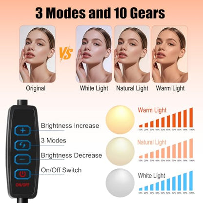Desk Ring Light with Stand, Video Conference Lighting with Clip, Ring Light for Phone, Travel Selfie Light for Makeup, Live Streaming, Video, Photography