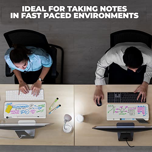 Desktop Whiteboard - Glass Dry Erase White Board - Desk Computer Buddy – Home Office & Studying Essentials - with Phone & Tablet Slot, Storage Compartment - Includes 4 Markers, 1 Eraser (2 Pack) - color: White - 2 Pack