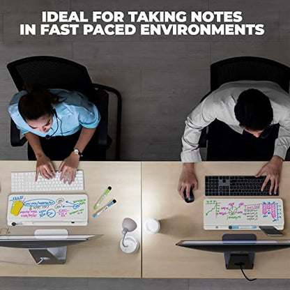Desktop Whiteboard - Glass Dry Erase White Board - Desk Computer Buddy – Home Office & Studying Essentials - with Phone & Tablet Slot, Storage Compartment - Includes 4 Markers, 1 Eraser (2 Pack) - color: White - 2 Pack
