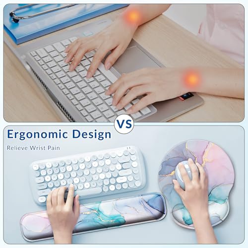 Desk Mat Set + Keyboard and Mouse Pad with Wrist Rest Support,4-in-1 Large Mousepad Computer Mats for Desktop Home & Office-Golden Blue Marble - color: Q-Marble 1