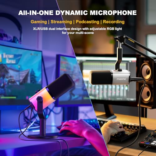 MAONO PD100X USB/XLR Dynamic Microphone for PC, Computer Mic for Gaming Streaming Podcasting, with Mute Button, RGB, Smart Software,Noise Reduction (Desktop Stand Version, RGB) - color: RGB, style: Desktop Stand Version