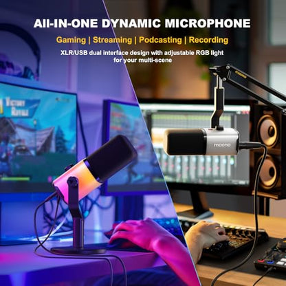 MAONO PD100X USB/XLR Dynamic Microphone for PC, Computer Mic for Gaming Streaming Podcasting, with Mute Button, RGB, Smart Software,Noise Reduction (Desktop Stand Version, RGB) - color: RGB, style: Desktop Stand Version