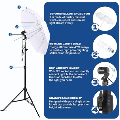 Photography Softboxes Kit with 6.6x10ft Backdrop Stands, 5 Tripod Stands, 3 Color Background Screen, Softbox with 85W Led Bulb, Photo Studio Equipment for Video Shoot, Product & Portrait