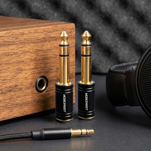 MOBOREST 1/4" to 3.5mm (1/8 in) Audio Adapter TRS Headphones Jack Converter | Hi-Fi Stereo 6.35mm to 3.5mm Audio Jack Adapter Gold Plated for Electric Guitar, Piano, Amplifier, Mixer, Studio Mon-2PCSitor - color: 2BLACK