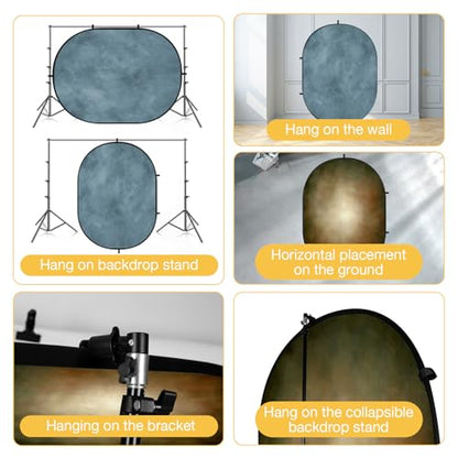 Kate Collapsible Backdrop Double Side Pop up Background Blue & Brown Abstract Folded Double Sided Backdrops for Photography, 5x6.5ft(1.5x2m)