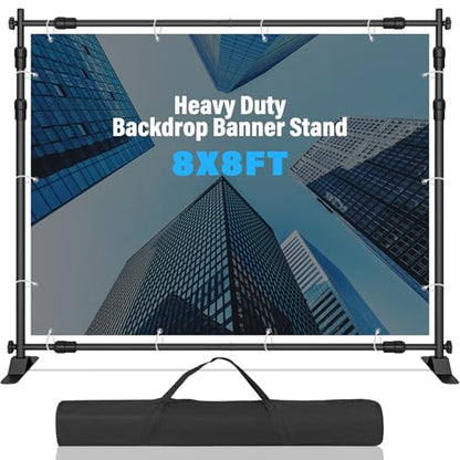 8 x 8 FT Banner Stand Kit, Adjustable Backdrop Stand for Parties, Heavy-Duty Photography Step and Repeat Stand with Portable Bag for Birthdays, Promotions, Exhibitions (Banner Not Included) - size: 8 x 8 ft