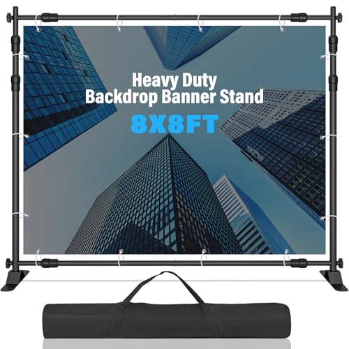 8 x 8 FT Banner Stand Kit, Adjustable Backdrop Stand for Parties, Heavy-Duty Photography Step and Repeat Stand with Portable Bag for Birthdays, Promotions, Exhibitions (Banner Not Included) - size: 8 x 8 ft