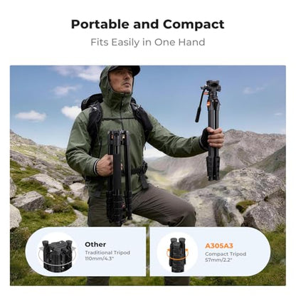 K&F CONCEPT 73” Camera Tripod with Fluid Head, Aluminum Travel Tripod for Video, Smooth Pan/Tilt for DSLR Mirrorless Camcorder, Max Load 6.6lb, for Live Streaming Vlog & Spotting Scope
