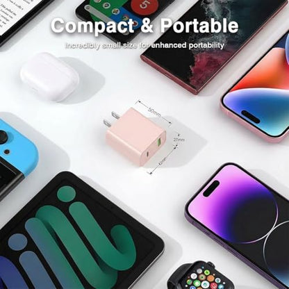4 Pack USB C Charger Block,20W USB-C & USB-A Port Charger，for i Phone 17/16/15/14/13/12/11/X/8, i Pad and More，Pink - color: 4p pink