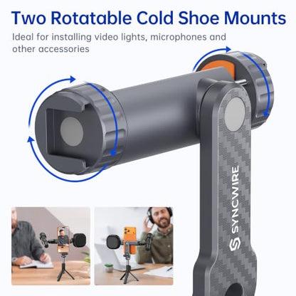 SYNCWIRE Tripod Phone Mount, Universal Smartphone Mount Adapter with 2 Cold Shoe and 1/4" Screw, 360° Rotates and 180° Tilts Adjustable Cell Phone Clamp Holder for Enhancing Mobile Photography Setup - color: Gunmetal Gray