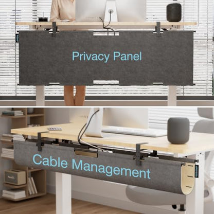 No Drill Under Desk Cable Management Tray, 45.2" Felt Cord Organizer | Convertible Cable Tray & Privacy Panel, Clamp or Screw Mount, Pegboard Wire Management, Dual-Layer Felt, Standing Desk
