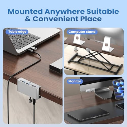 EJAY Clamp USB Hub Desk Mount, 5-in-1 Aluminum Mountable USB C Hub with SD/TF Card Reader, 59" Long Cable Under Desk USB Hub for iMac, MacBook, Floor PC, 5Gbps Desktop Hub, Silver - color: Silver